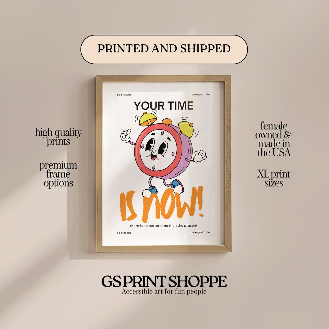 Your Time Is Now Retro Alarm Clock Motivational Poster Present Gift