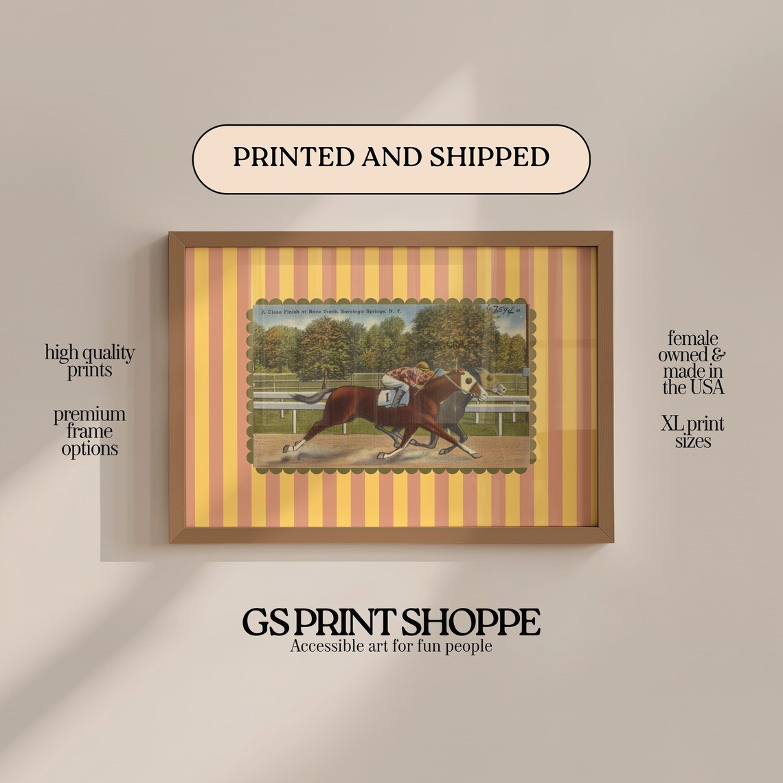 Close Finish Horse Race At Saratoga Springs New York Vintage Sports Poster