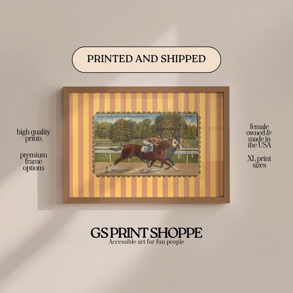 Close Finish Horse Race At Saratoga Springs New York Vintage Sports Poster