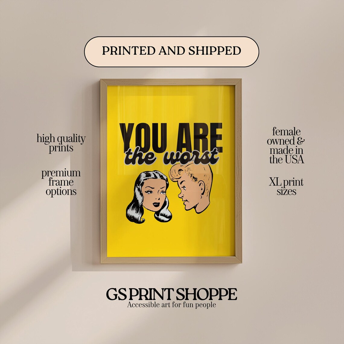 You Are The Worst Yellow Retro Pop Art Funny Couple Quote Poster