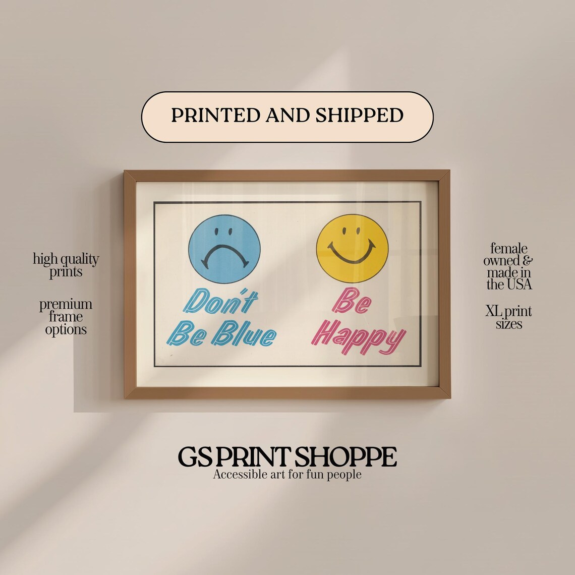 Don't Be Blue Be Happy Retro Smiley Faces Positive Vibes Motivational Poster
