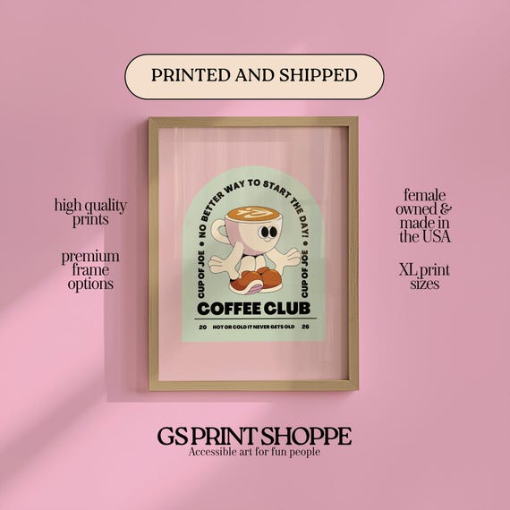 Coffee Club Vertical Pink Art Print
