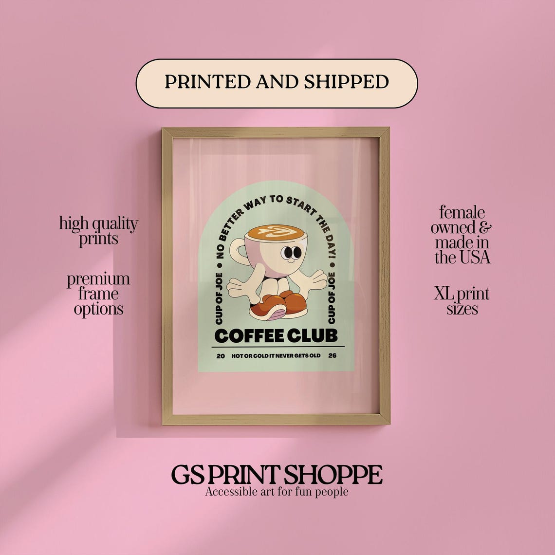 Coffee Club Vertical Pink Art Print