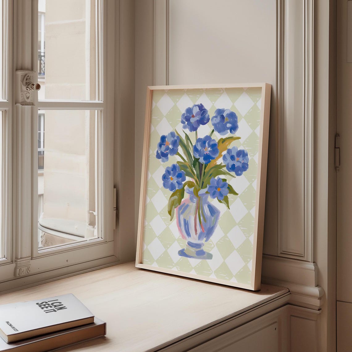 Blue Anemone Bouquet Poster Painted Floral Vase Harlequin Decor