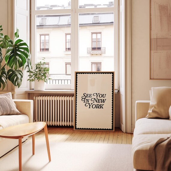 See You In New York Retro Typography Cream Black Travel Poster