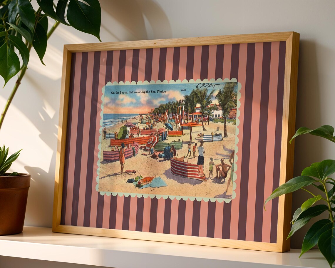 Retro Florida Beach Poster, Vintage Bar Cart Decor