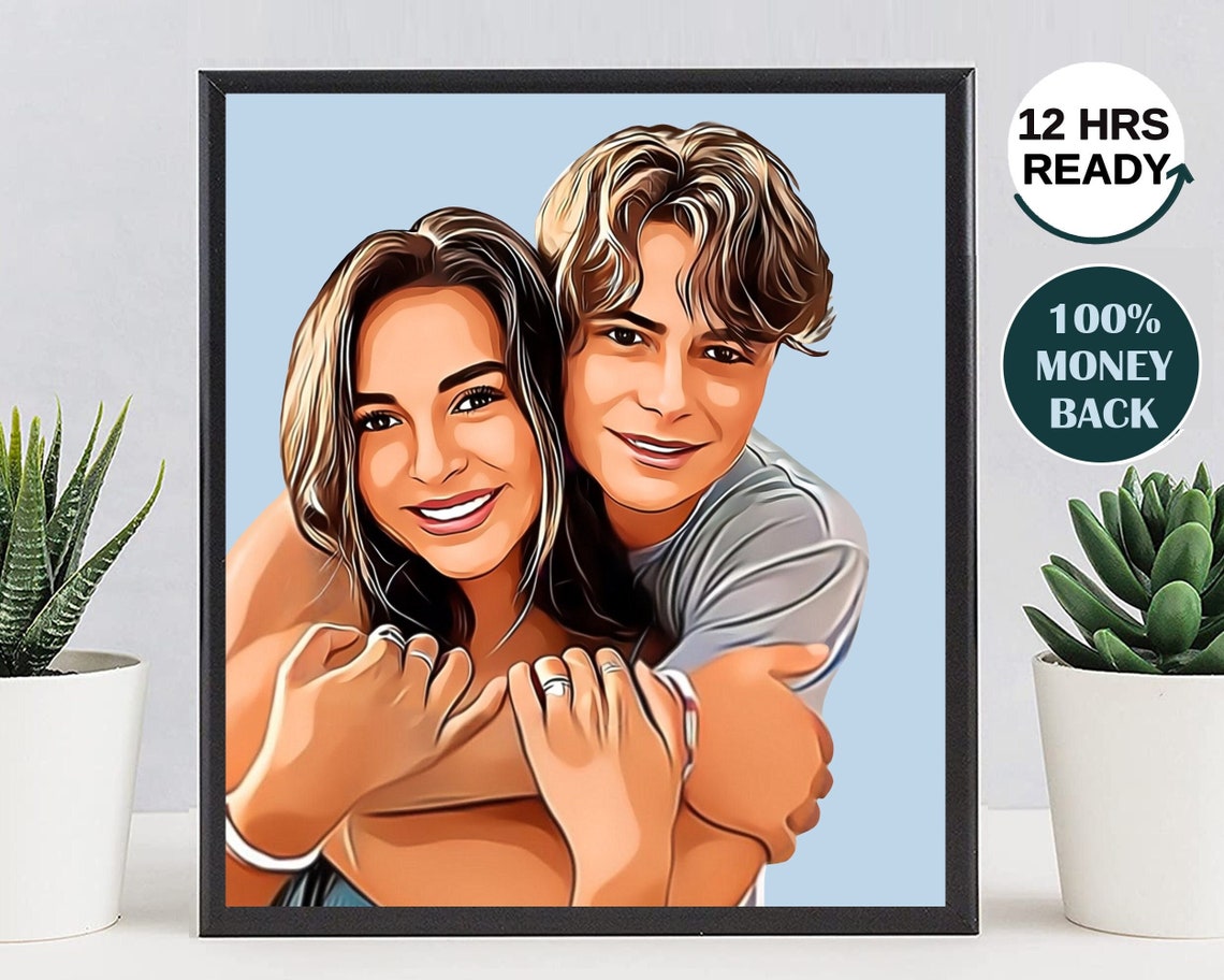 Happy Couple Embracing Warmly Cartoon Pop Art Love Portrait Poster