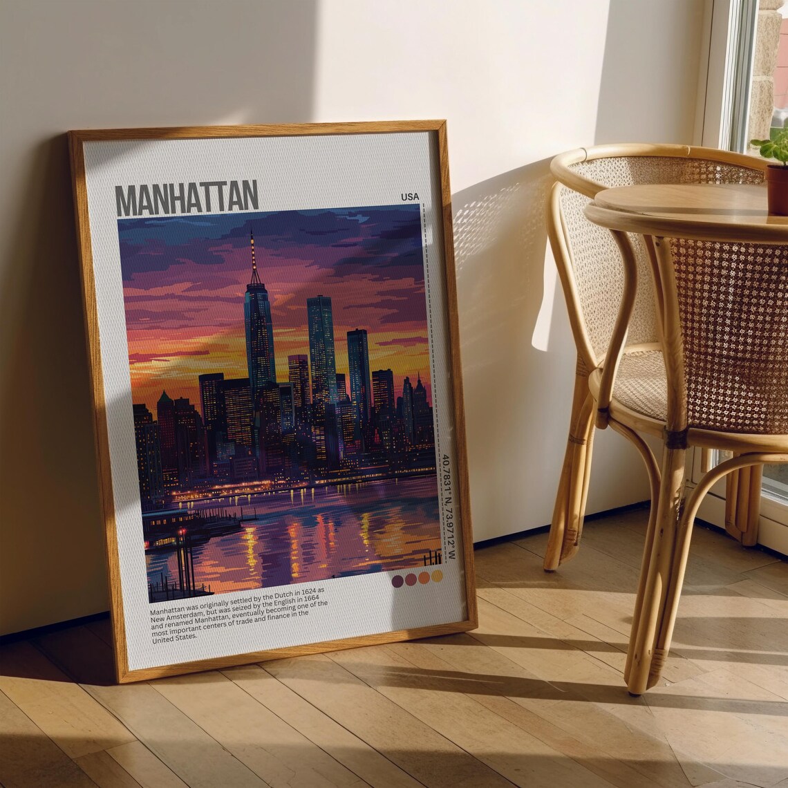 New York City Print Retro Manhattan City Skyline Poster Empire State Skyscraper Wall Art Vintage Travel Decor Travel City Poster - Image 6