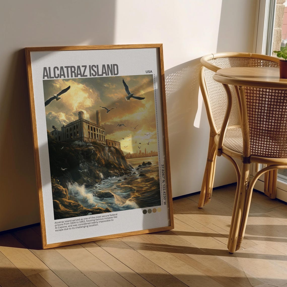 Alcatraz Island At Golden Sunset With Prison On The Rock Poster - Image 4