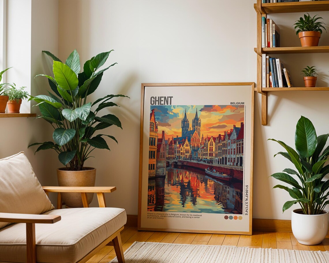 Ghent Belgium Old Town Canal Sunset Medieval Skyline Travel Poster - Image 6