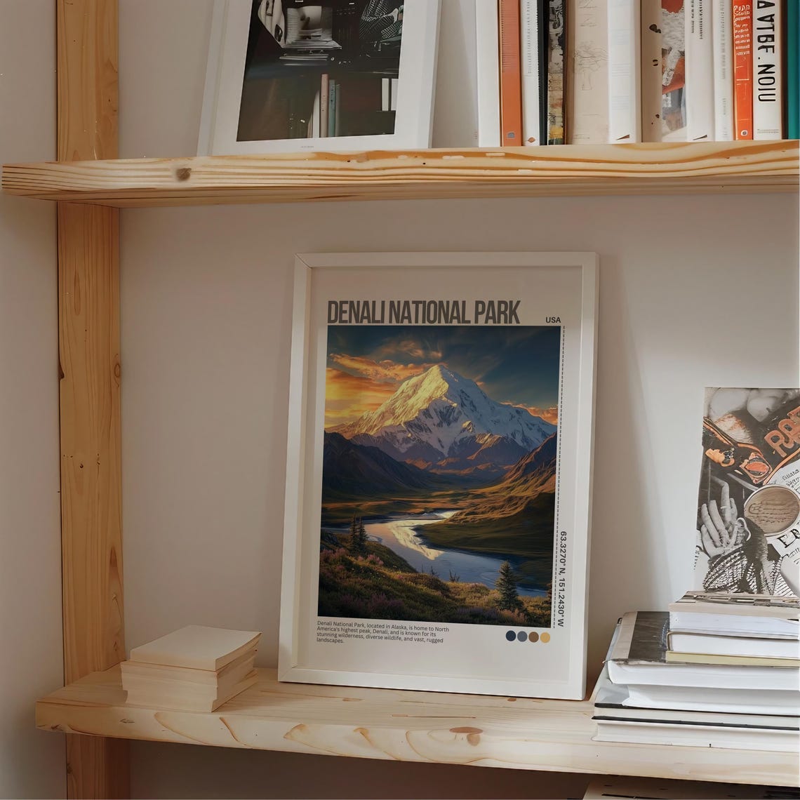 Denali Alaska Mountain Reflection Golden Light Travel Poster - Image 6