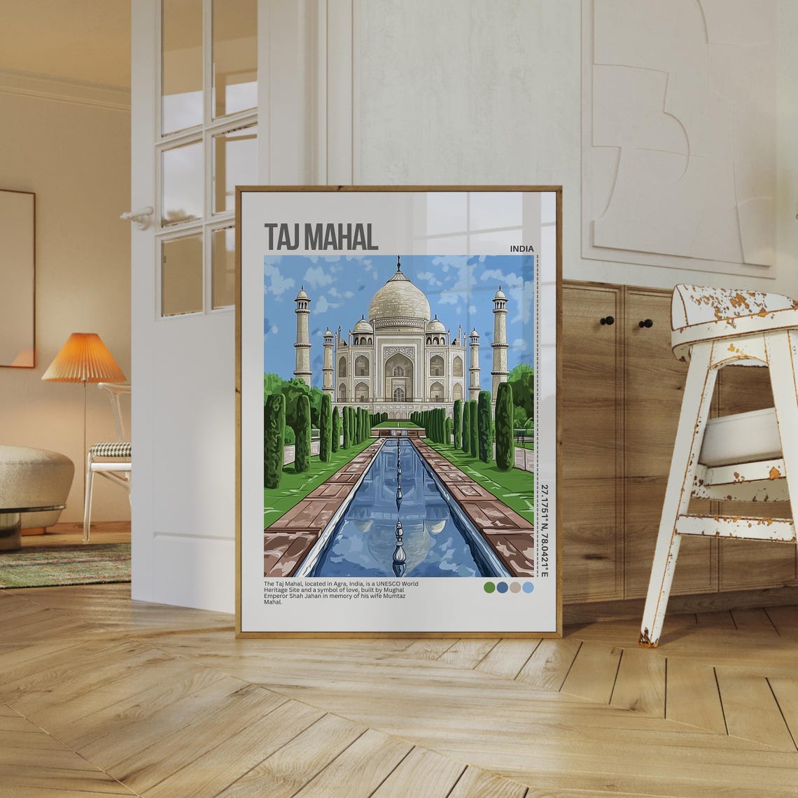 Taj Mahal Agra India Reflecting Pool Bright Daytime Travel Poster - Image 2