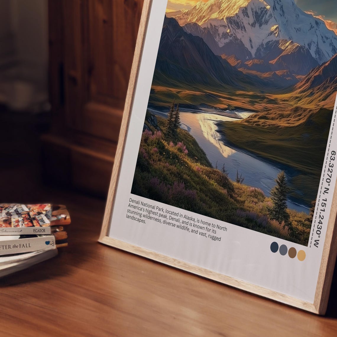 Denali Alaska Mountain Reflection Golden Light Travel Poster - Image 2