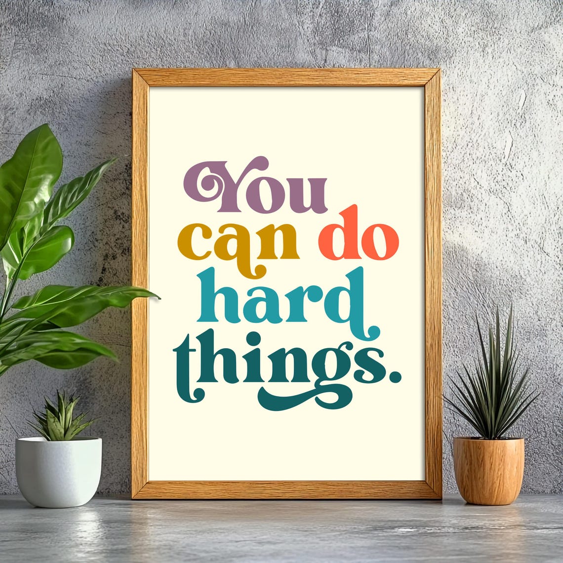 You Can Do Hard Things Quote Print Retro Wall Art Motivational Positive Typography Poster Office Dcor