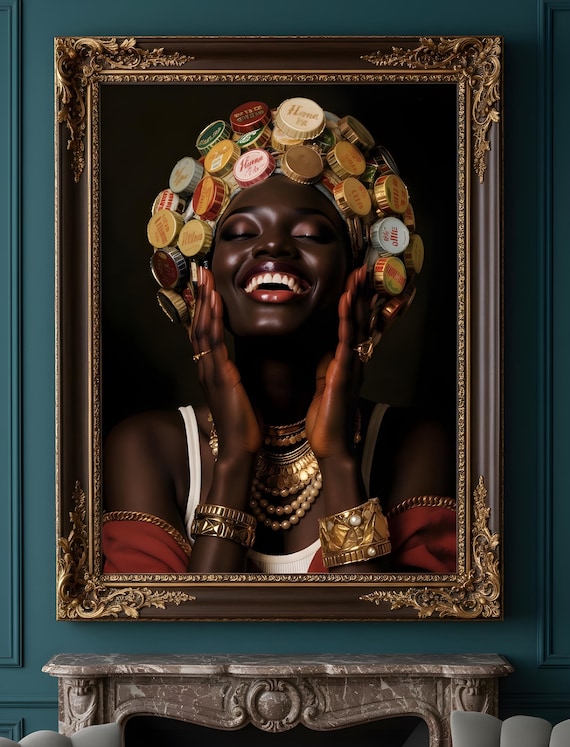 Black Art Prints Woman Afro Fashion Wall Urban Girl Bottle Cap Crown Artwork Luxury Culture Decor