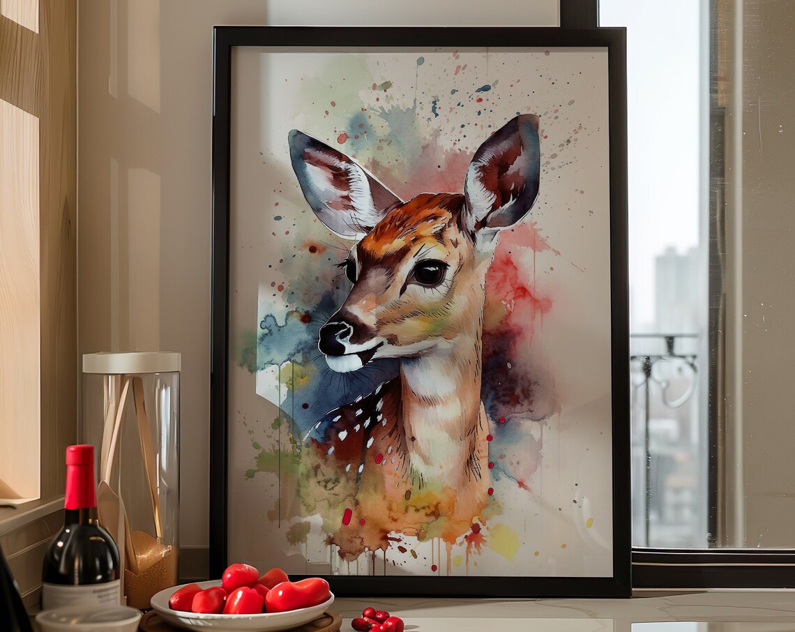 Baby Fawn Watercolor Portrait Spotted Deer Nursery Art Poster