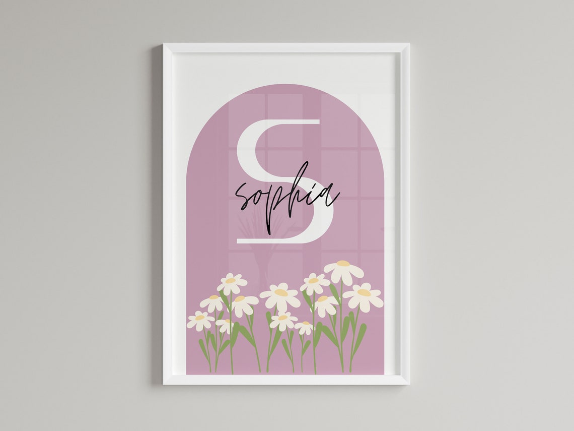 Sophia Custom Personalised Daisy Initial S Purple Nursery Poster - Image 2