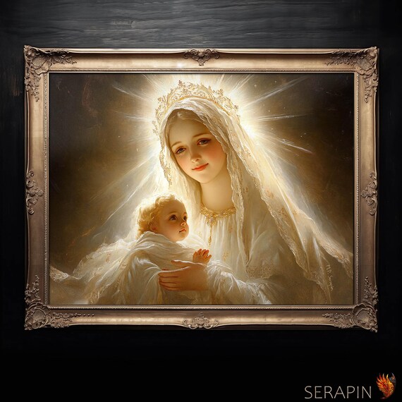 Madonna And Child Radiant Golden Halo Crowned Virgin Mary Catholic Poster