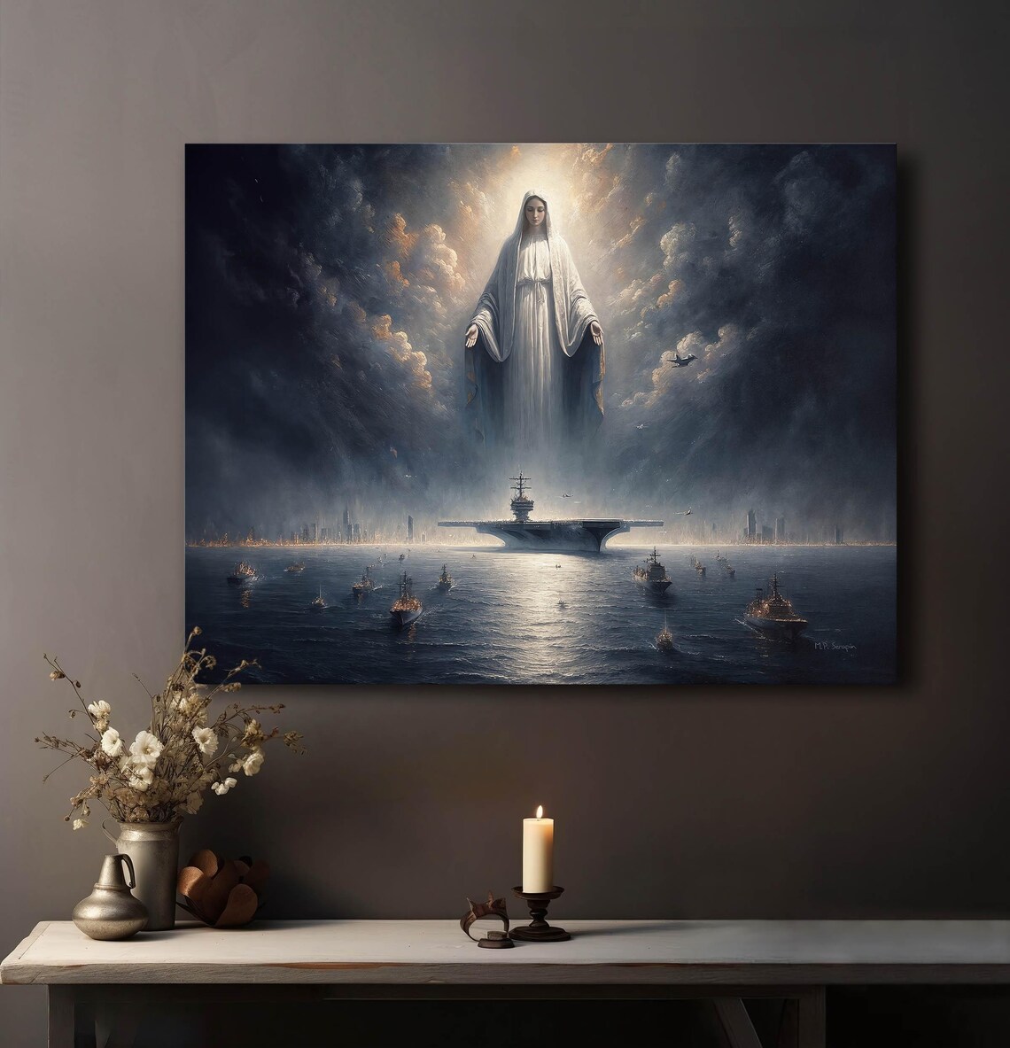 Our Lady Star Of The Sea Virgin Mary Over Naval Fleet And Aircraft Carrier Poster - Image 2