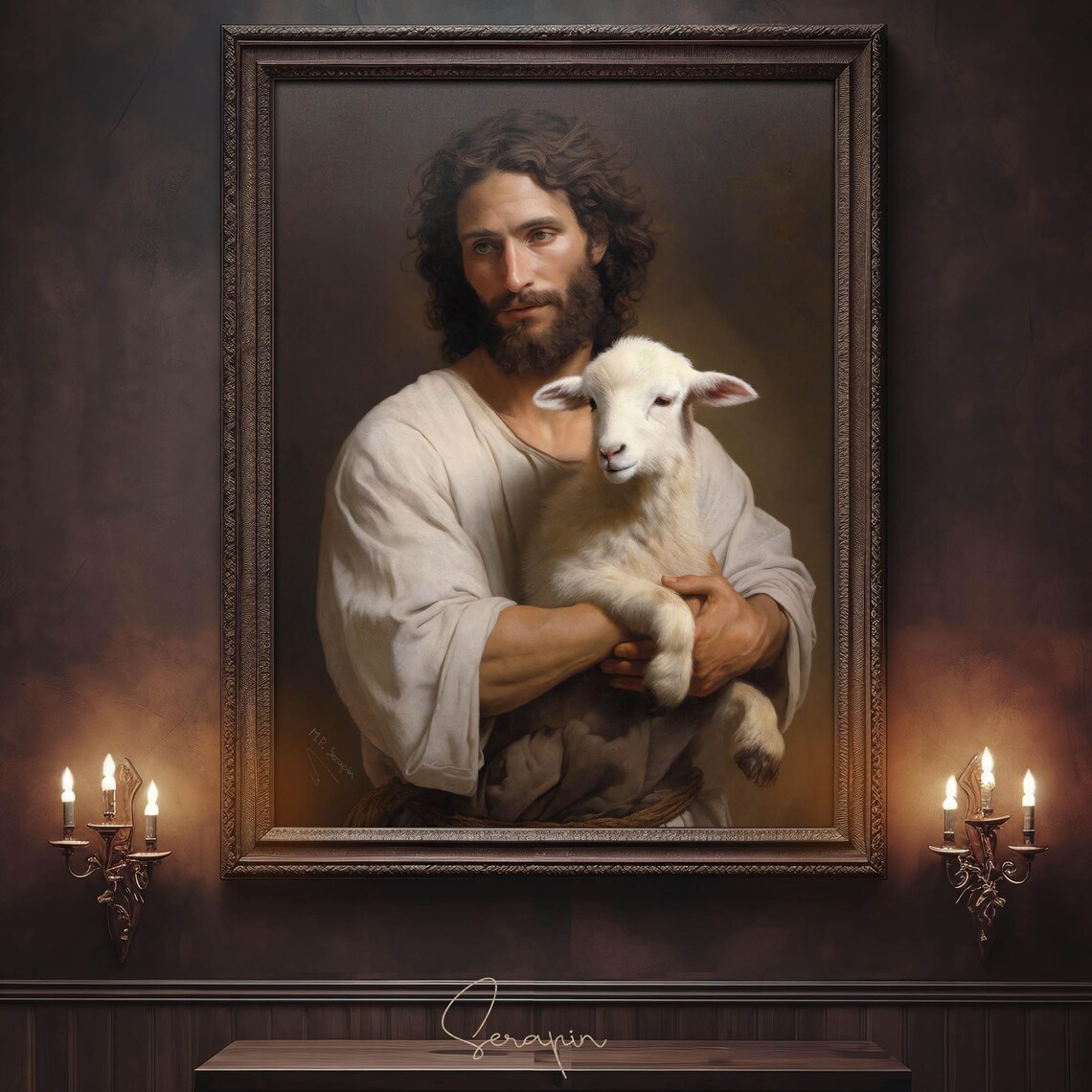 Jesus The Good Shepherd Holding A White Lamb Religious Art Print - Image 6
