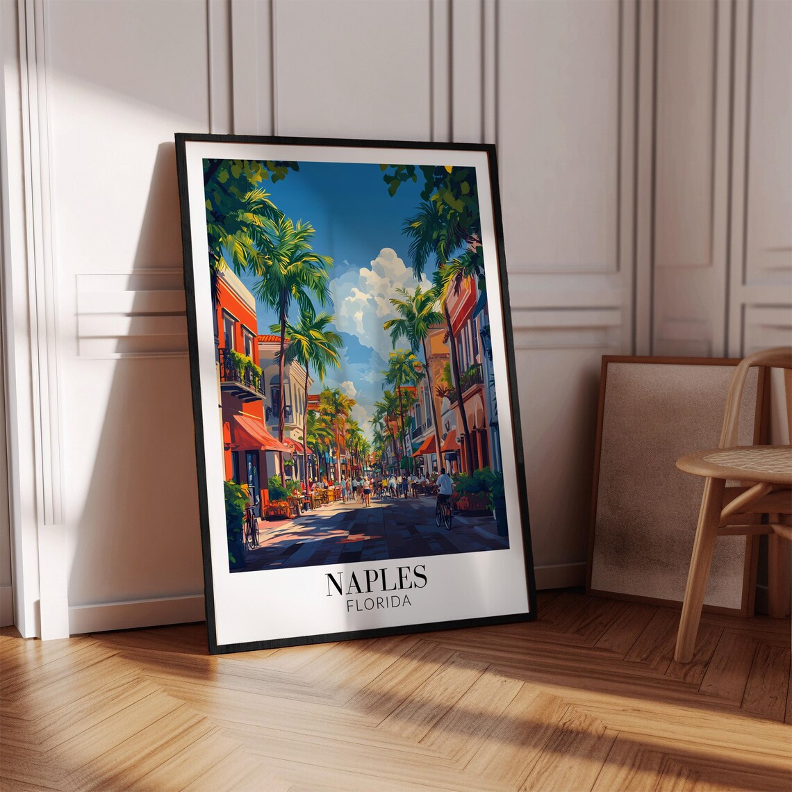 Naples Florida Palm Avenue Cyclists Bright Summer Day Travel Poster - Image 3