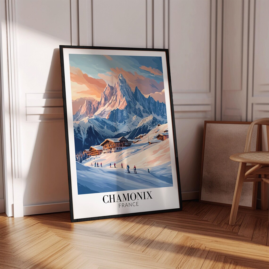Chamonix France Sunrise Over Snowy Chalets Winter Travel Poster - Image 4