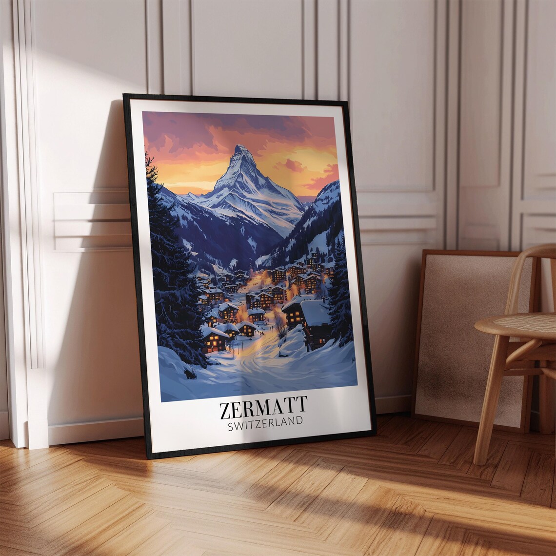Zermatt Switzerland Matterhorn Alpenglow Village Travel Poster - Image 4