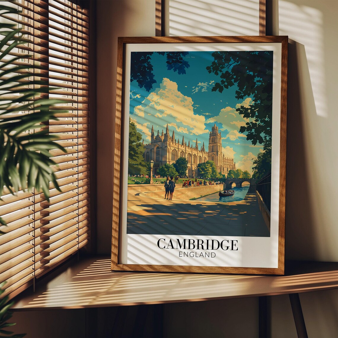 Cambridge England Sunset Riverside College Punting Scene Poster - Image 3