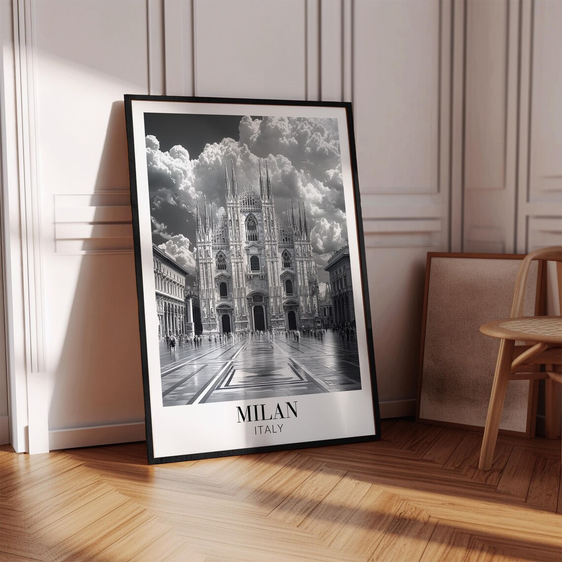 Milan Italy Duomo Cathedral Gothic Facade Monochrome Travel Poster - Image 4