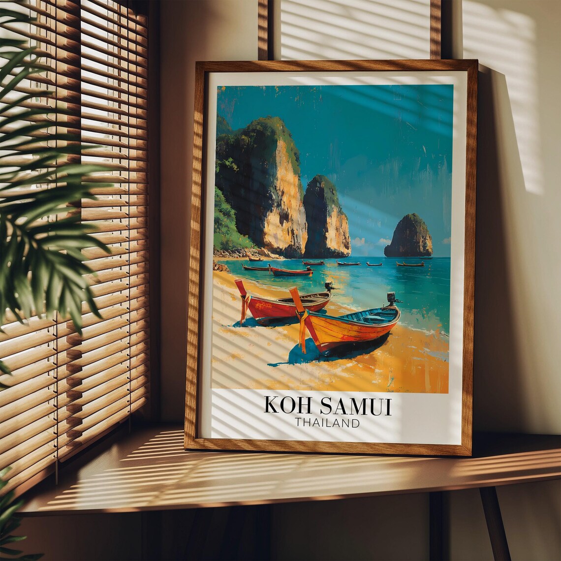 Koh Samui Thailand Longtail Boats and Limestone Karsts Poster - Image 3
