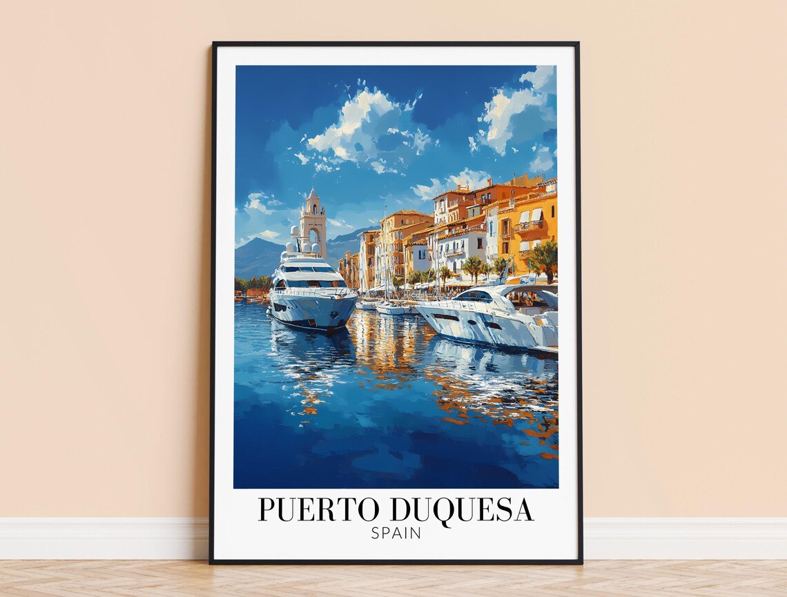 Puerto Duquesa Spain Yacht Marina Deep Blue Harbor Travel Poster