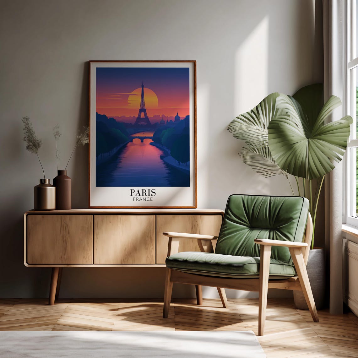 Paris Eiffel Tower Purple Sunset Seine River Silhouette Poster - Image 2
