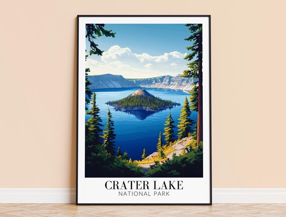 Crater Lake National Park Wizard Island Vintage Travel Poster