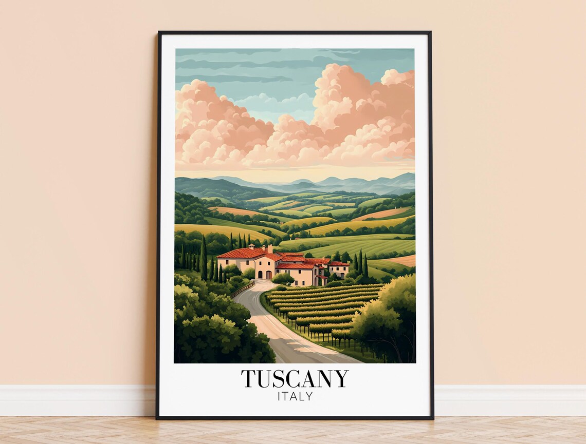 Tuscany Villa Among Vineyards Rolling Italian Hills Countryside Poster