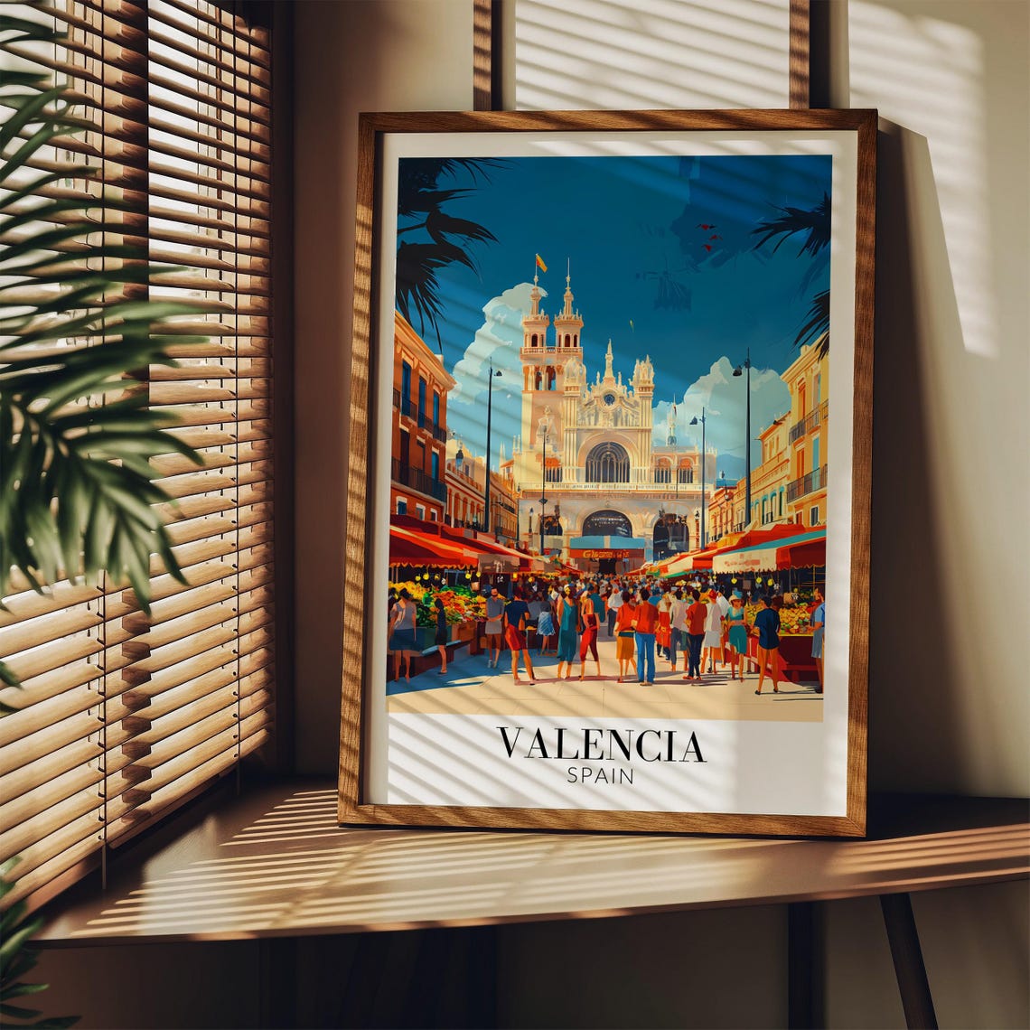 Valencia Spain Crowded Market Square Flower Stalls Day View Poster - Image 2