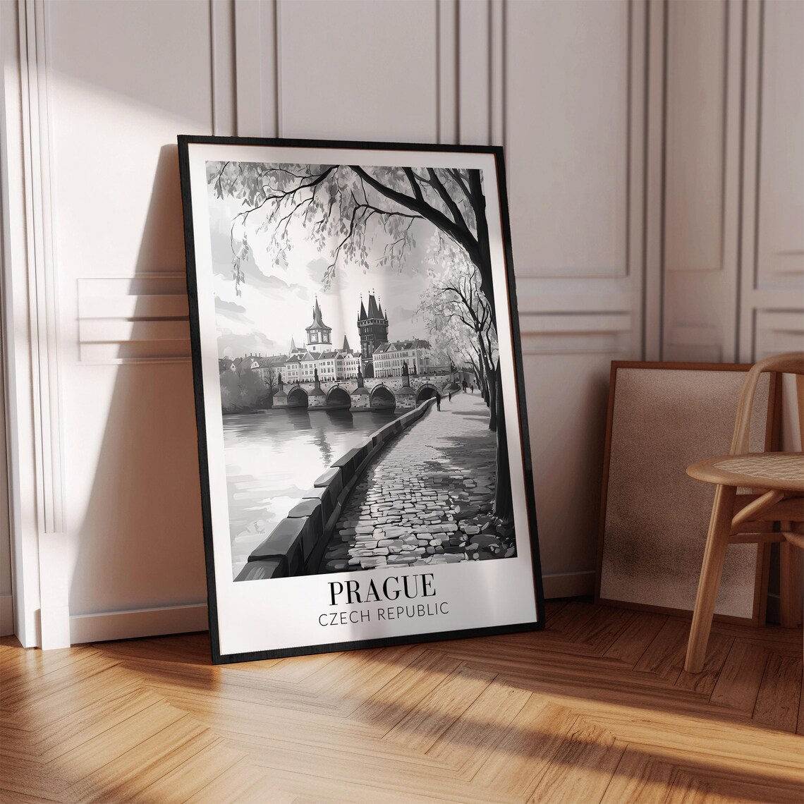 Prague Czech Republic Charles Bridge Monochrome Travel Poster - Image 4