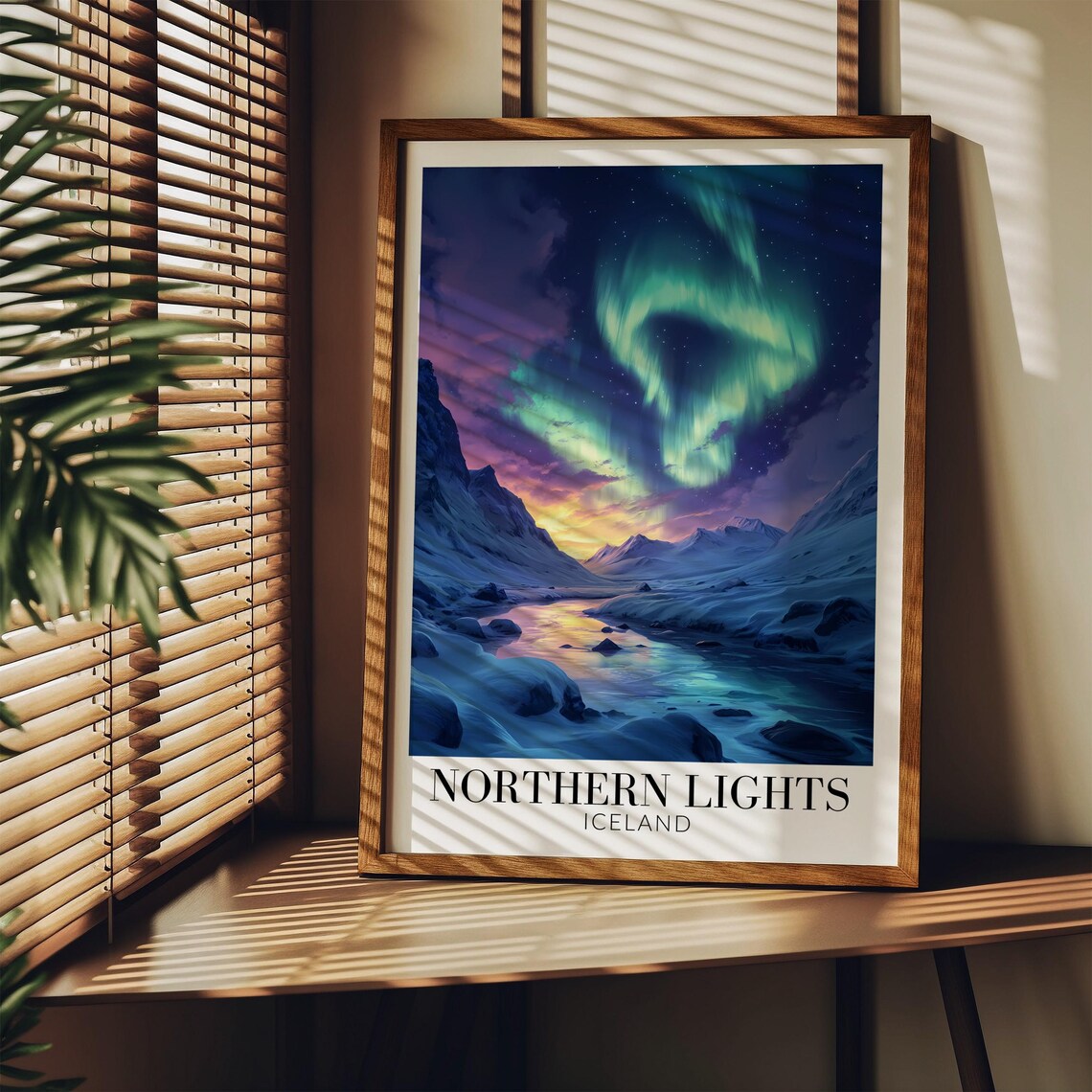 Iceland Northern Lights Aurora Swirl Over Mountain Lake Poster - Image 3
