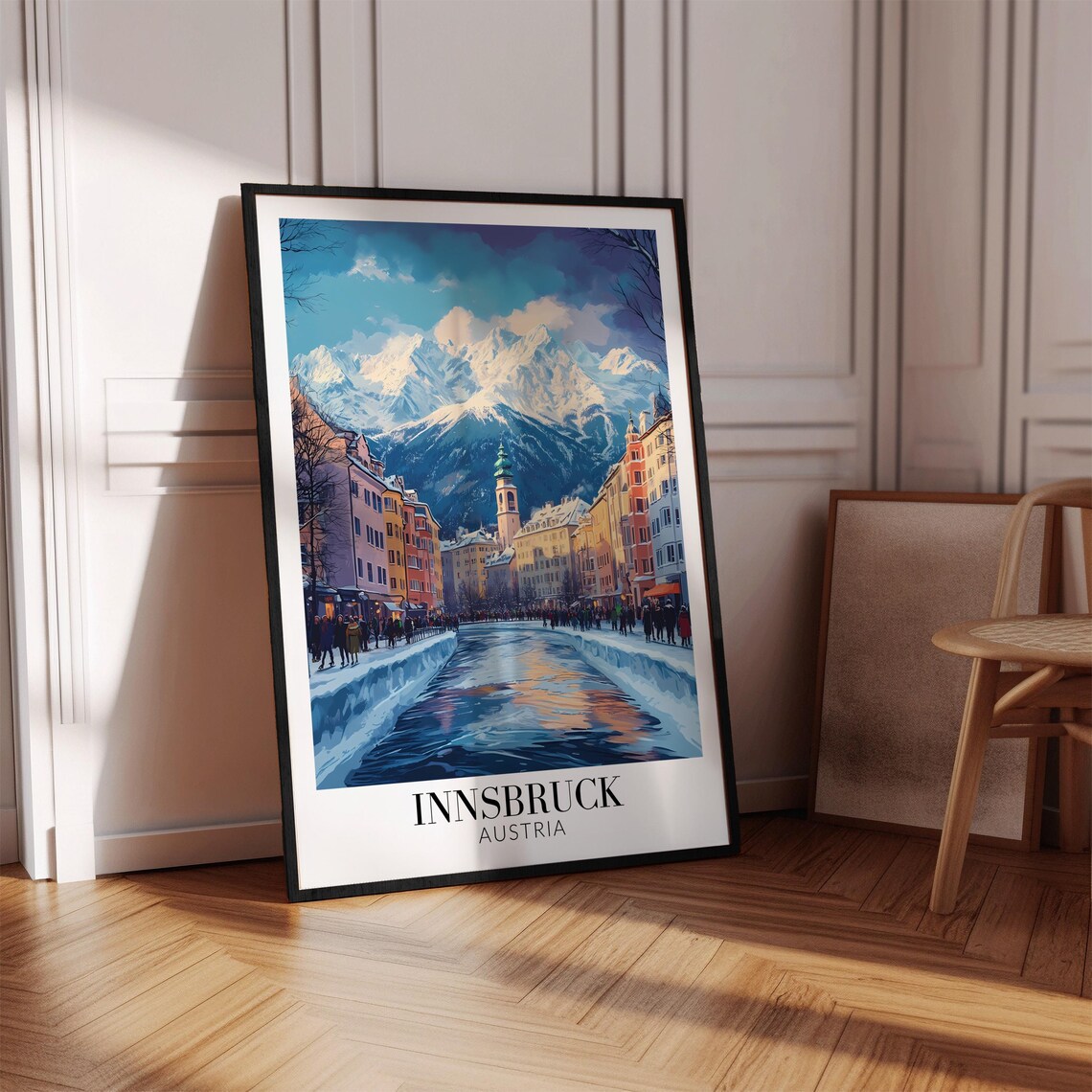 Innsbruck Austria Snowy River Twin Church Towers Winter Poster - Image 4