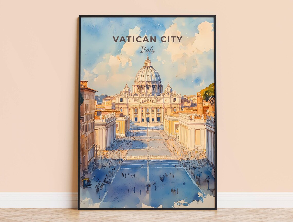 Vatican City Italy Saint Peters Basilica Watercolor Travel Poster