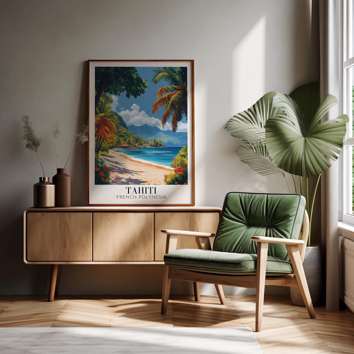 Tahiti French Polynesia Tropical Sandy Beach Palm Paradise Poster - Image 3