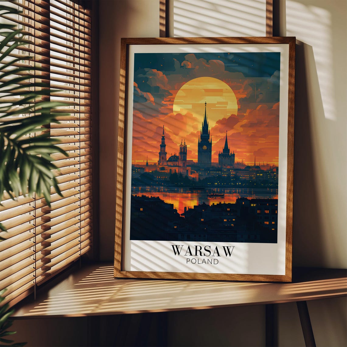 Historic Warsaw Poland Amber Sunset Old Town Skyline Art Poster - Image 3