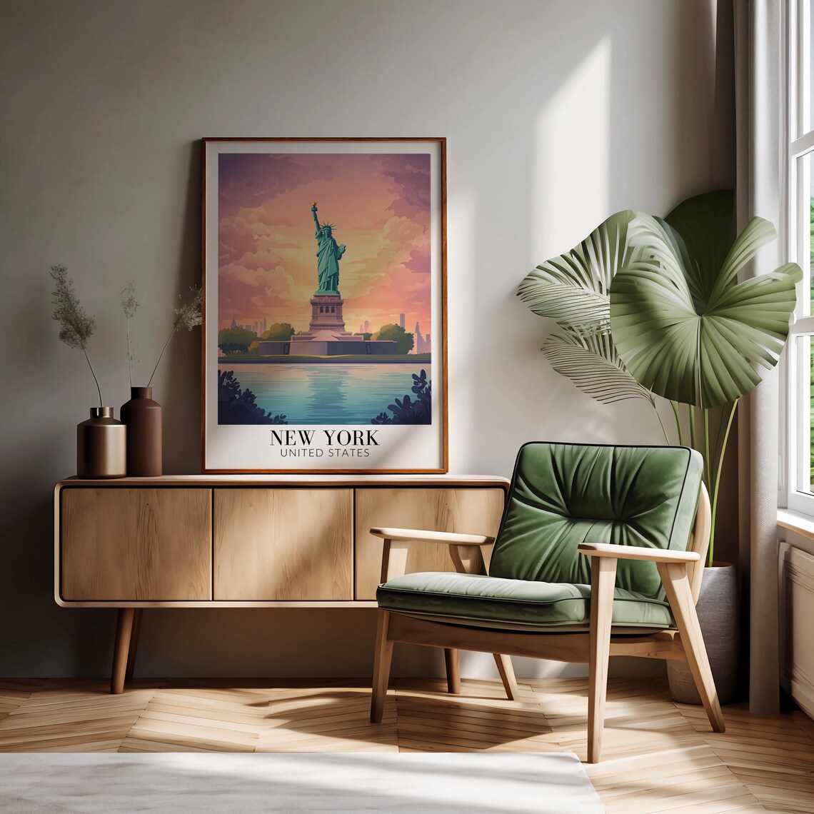 New York City Statue of Liberty Sunset Harbor Glow Travel Poster - Image 2