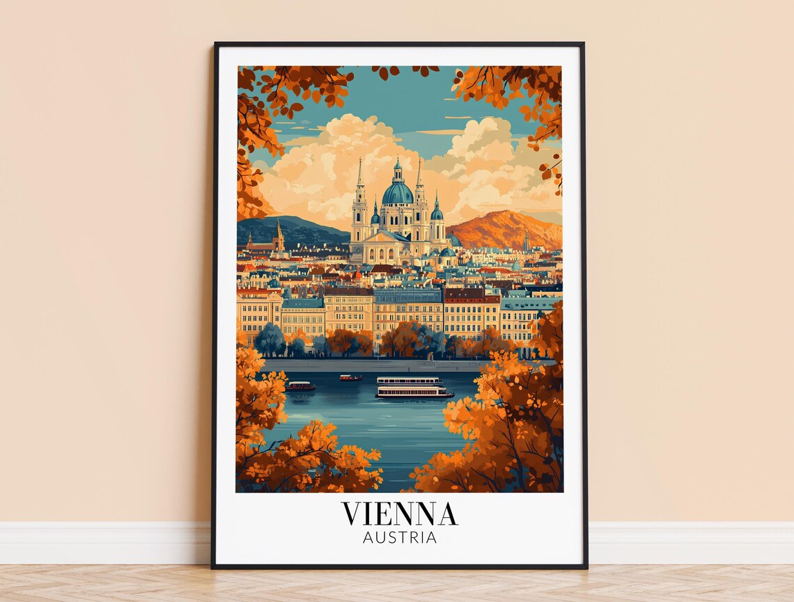 Vienna Vintage Travel Poster, Europe Wall Art
