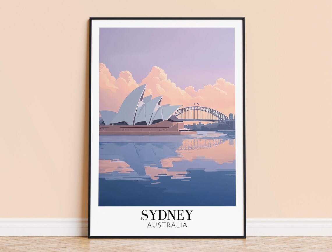 Sydney Opera House Harbour Bridge Lavender Sky Pastel Travel Poster