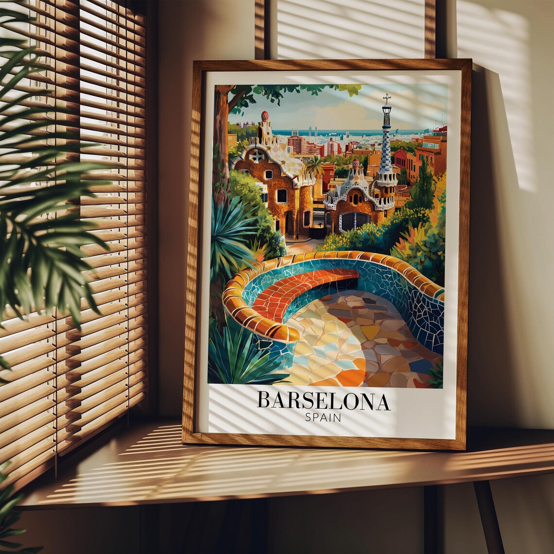 Barcelona Spain Park Guell Mosaic Terrace Gaudi Travel Poster - Image 3