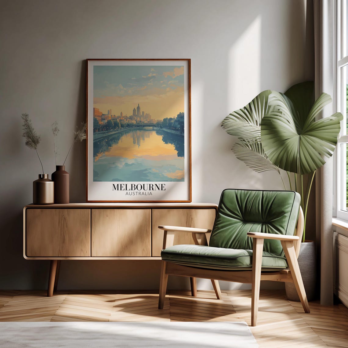 Melbourne Australia Yarra River Morning Golden Skyline Travel Poster - Image 3