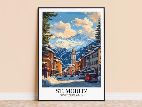 St Moritz Travel Print Wall Art Switzerland Wall Hanging Home Decoration Gift For Ski Lovers St Moritz Wall Print