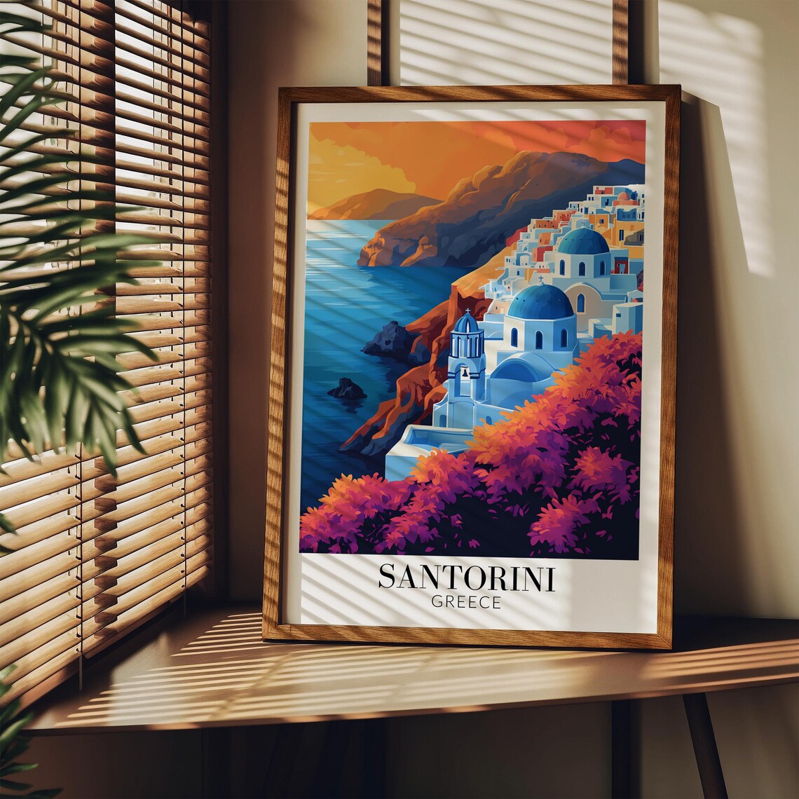 Santorini Greece Blue Dome Churches Oia Sunset Travel Poster - Image 4