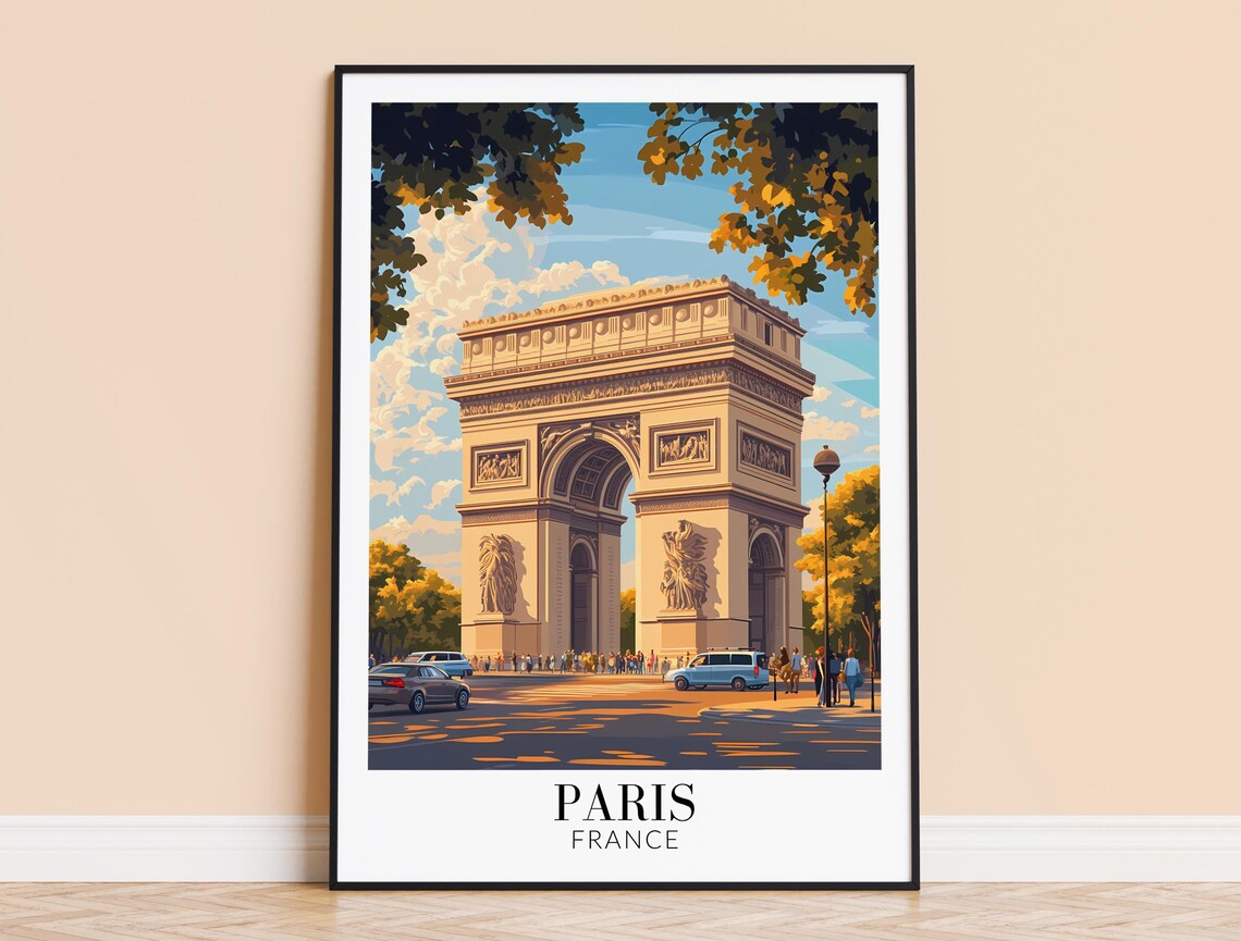 Paris Arc de Triomphe Golden Morning Autumn Trees Travel Poster