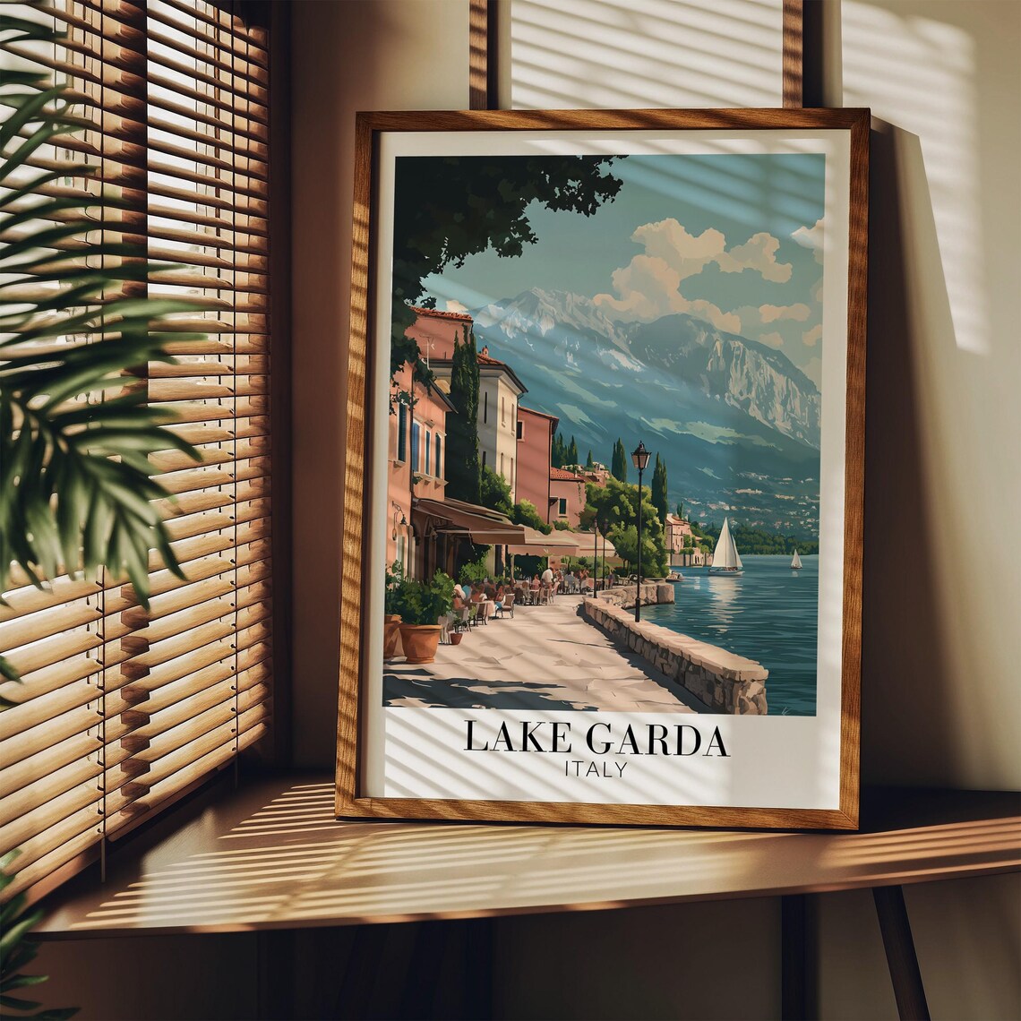 Lake Garda Italy Sunny Lakeside Promenade Vintage Travel Poster - Image 3